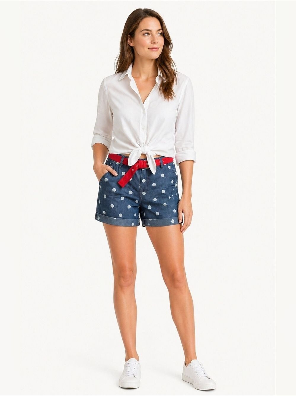 U.S. Polo Assn Polka Dot Chambray Shorts Red Belt Size 7 / 8
